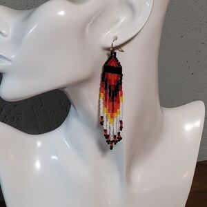 Beaded Earrings - Black, Red, Orange, Yellow, & White